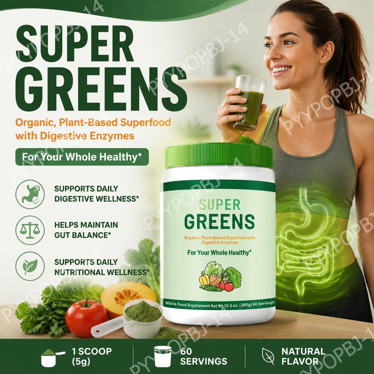 Digestive Enzyme Blend - مسحوق السوبر جرينز العضوي المصنوع من