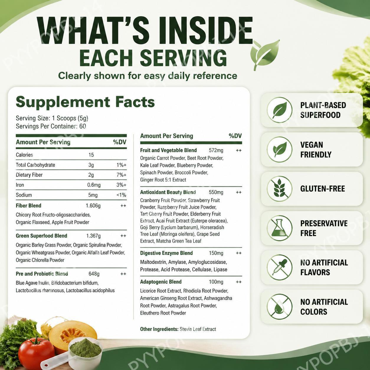 مسحوق السوبر جرينز العضوي المص - مراجعة Digestive Enzyme Blend وسعره