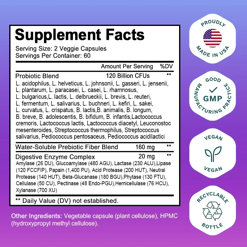 البروبيوتيك 120 مليار CFU 36 س - مراجعة Digestive Enzyme Blend وسعره